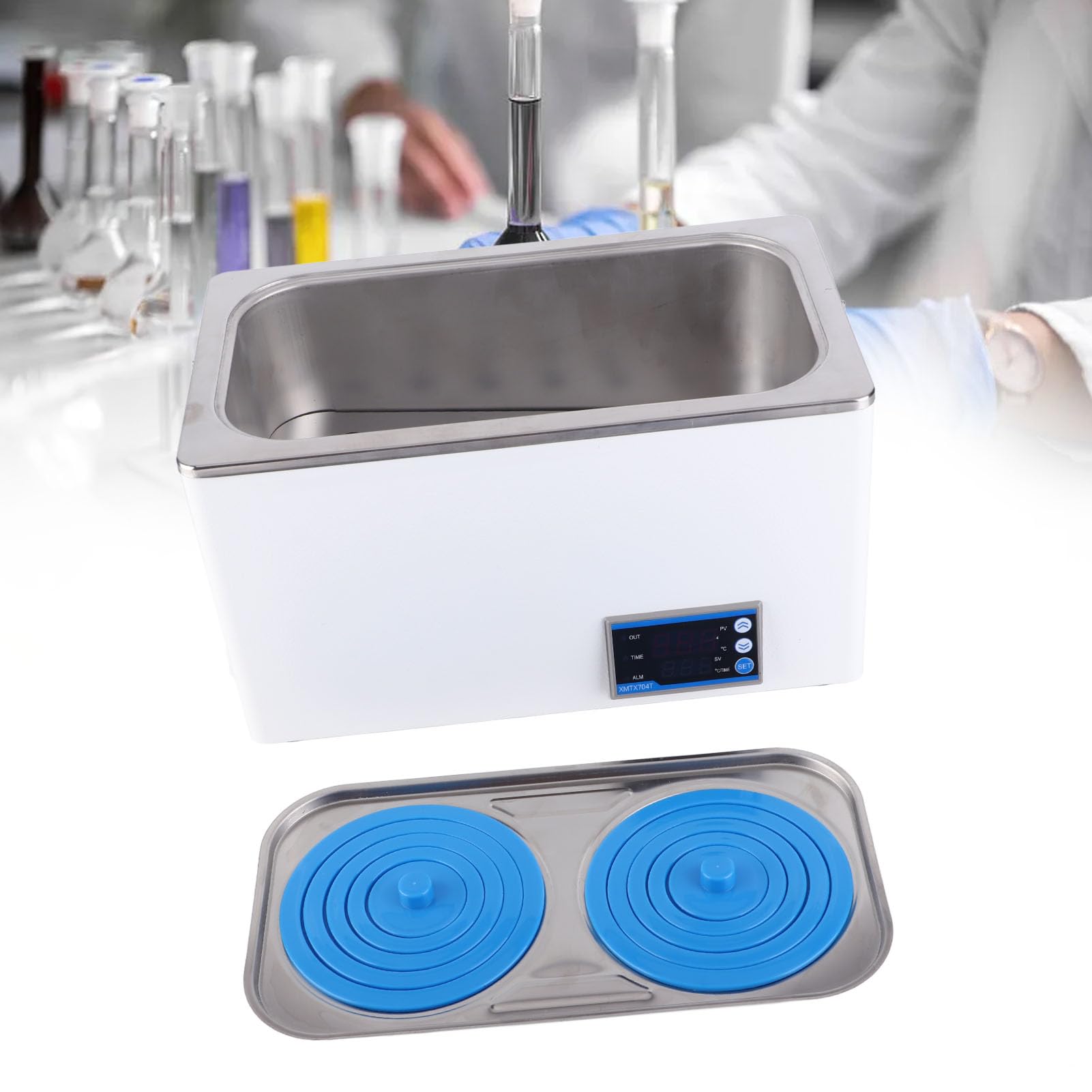 Bagnomaria Termostatico Digitale da Laboratorio, 7 Litri, 600W, Acciaio Inossidabile, Display LED Doppio, Controllo Temperatura RT-99.9¡æ, 2 Aperture