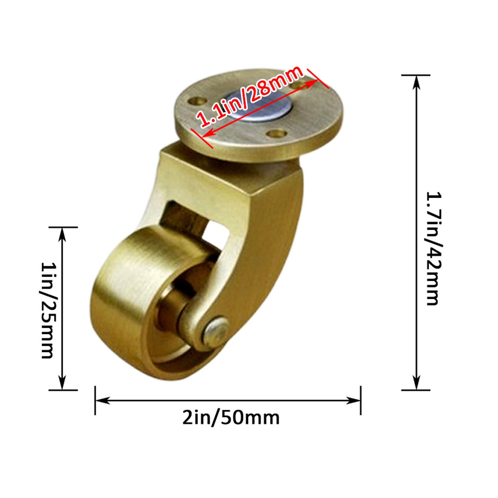 Roulette pivotante en Laiton Massif au Design Vintage,avec Roues de 25 mm - Laiton Poli - Roulette de Meuble Vintage Antique,capacité de Charge 150 kg,avec vis,Lot de 4