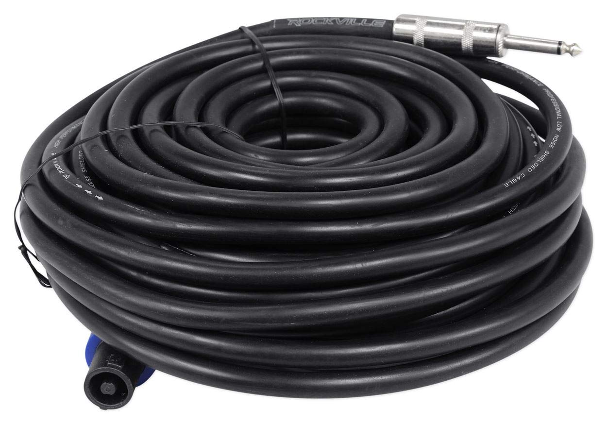 Rockville RCTS1250 50 ft 12 AWG 1/4 in TS to Speakon Speaker Cable, 100% Copper for Professional Audio Systems, 2 Piece