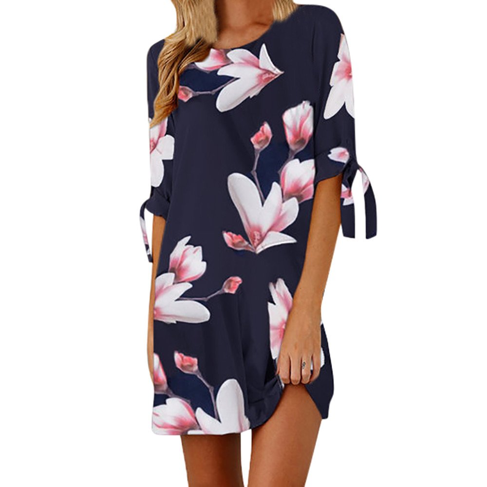 Toimothcn Womens Half Sleeve Floral Dress Loose Casual Knee Length Shirt Dresses