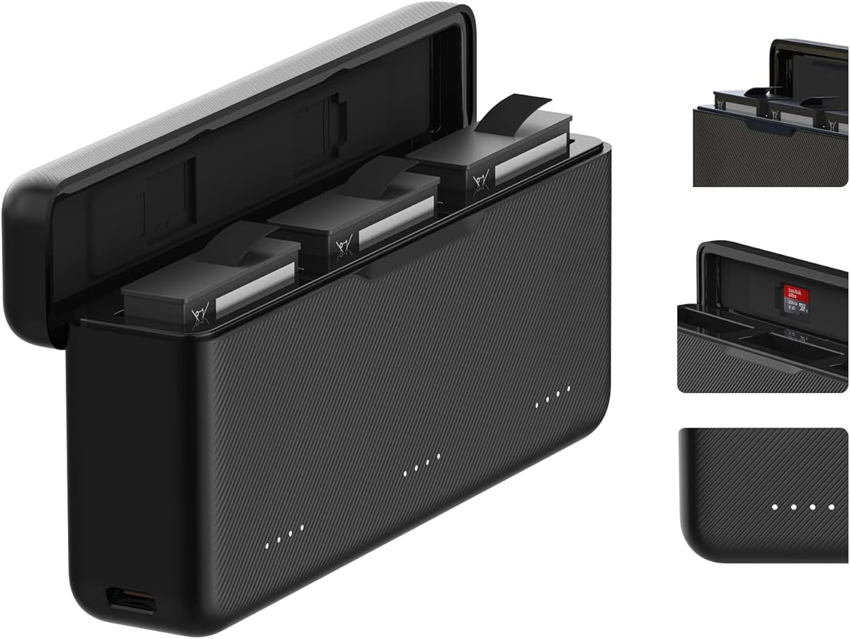 TELESIN Osmo Action 4/3 Battery Charger for DJI Action 4 3, USB Fast Charging Case with Type-C Cable Compatible with DJI Osmo Action 4 3 Original Battery, Triple Battery Charger