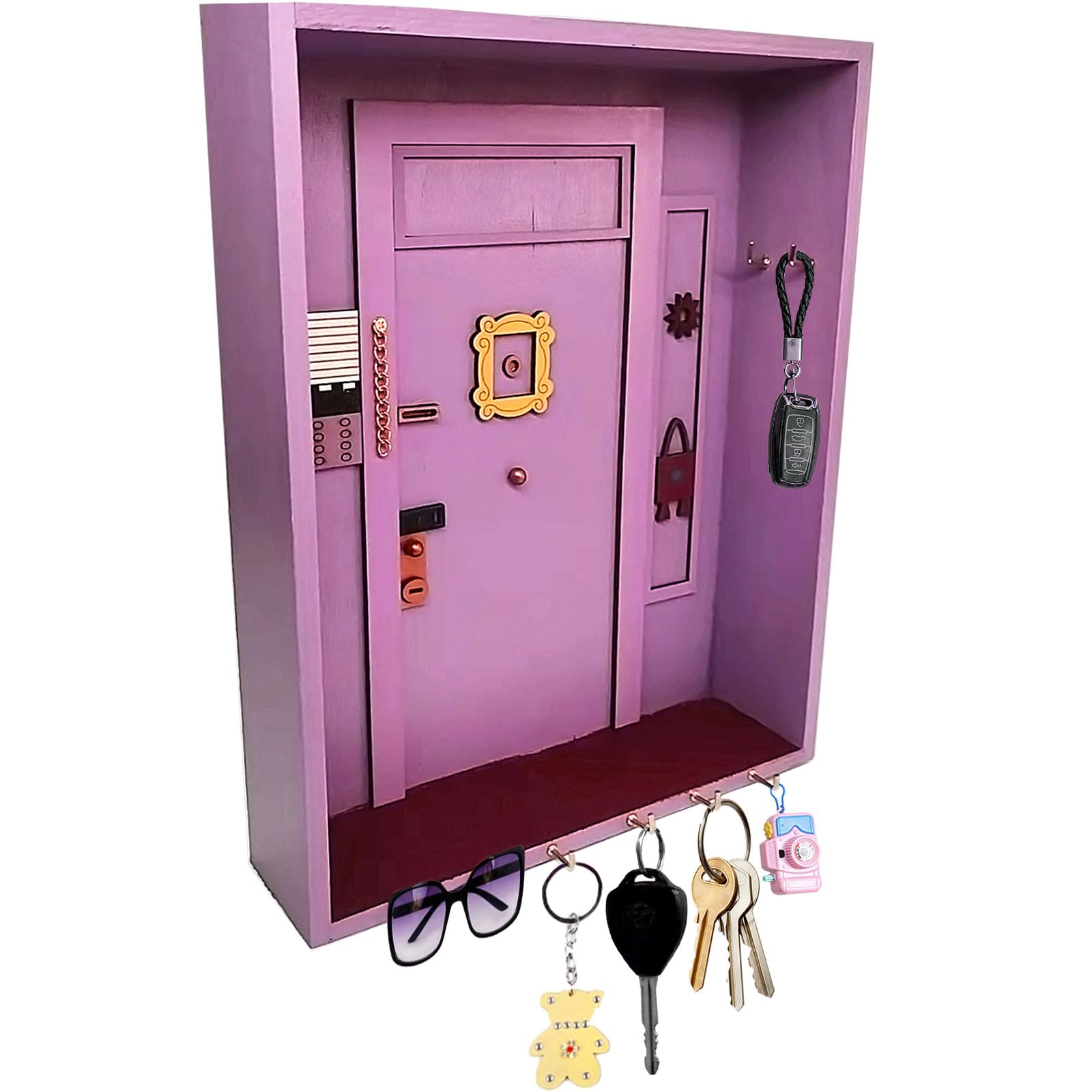 Friends Monica's Door Wall Key Holder, Llavero Pared Decoración Casa con 6 Ganchos, Soporte Llaves Decorativo Pared Madera para Amantes Serie Televisión, para Entrada,Salón y Oficina,Puerta,Sala Estar