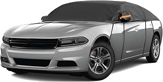 Shakas Half Car Cover, Dustproof Sun-proof and Heat-insulating Protector, Roof Side Windows Front and Rear Windshields Full Coverage Privacy Cover, Outdoor Parking Cap for Most Sedans (Black)