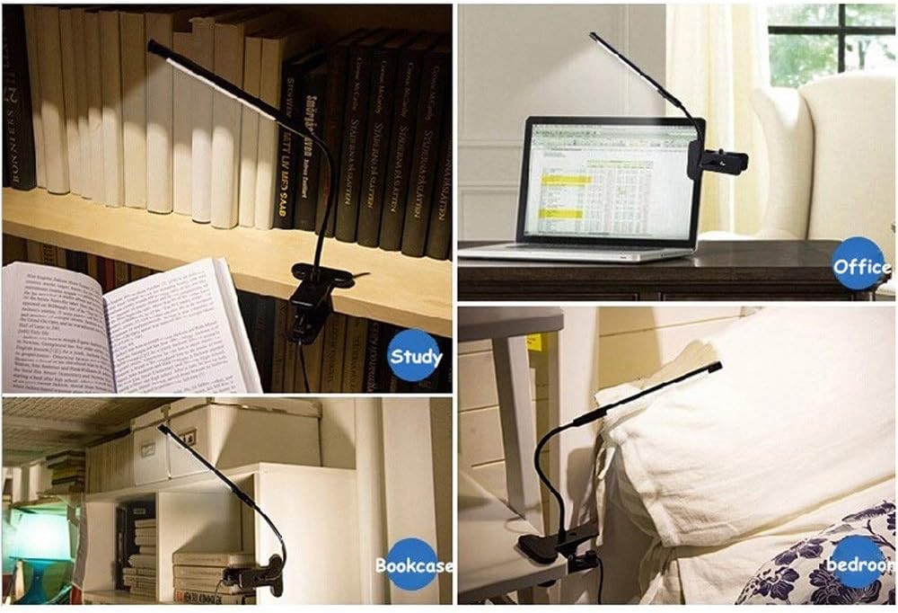 Small Black Table lamp USB Smart LED Touch Dimmable Flexible USB Eye-Care Reading Light Adjustable LED Solid Clip Laptop Bedroom Desk Study Lamp (Color : White) (Black)
