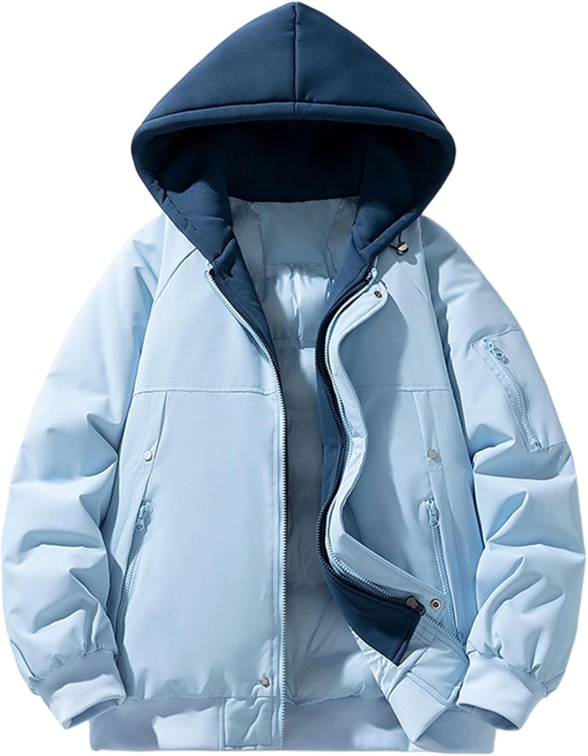 Ruziyoog Men’s Sherpa Lined Hooded Jacket Casual Fake Two Piece Fleece Zip Up Coat Thick Winter Outerwear Windproof Hoodie