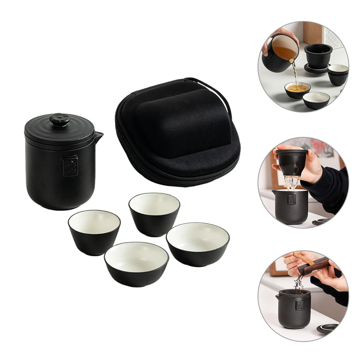 VANZACK Juego de Taza de Té de Cerámica Portátil Diseño Elegante y Fácil de Agarrar con Tetera y Bolsa para Viaje Adecuado para Uso en Casa Aire Libre