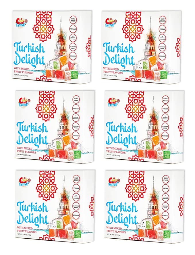 Sarah's Candy Factory Turkish Delight with Assorted Fruit Flavors 4.05 oz Pack of 6