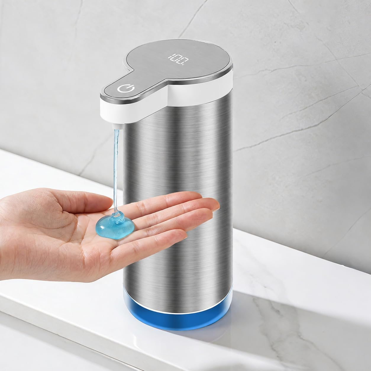 Automatic Soap Dispenser Touchless - 11.8 oz Stainless Steel Rechargeable Liquid Soap Dispenser with Digital Display for Kitchen & Bathroom, 4-Level Adjustable Dispensing, IPX5 Waterproof