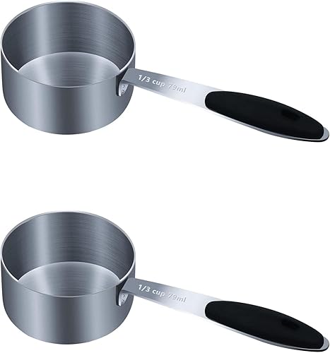 Vista 44 de 1 taza medidora individual de 3/4 tazas (6.0 fl oz, 6 onzas) con agarre de silicona negra, cucharada individual de acero inoxidable