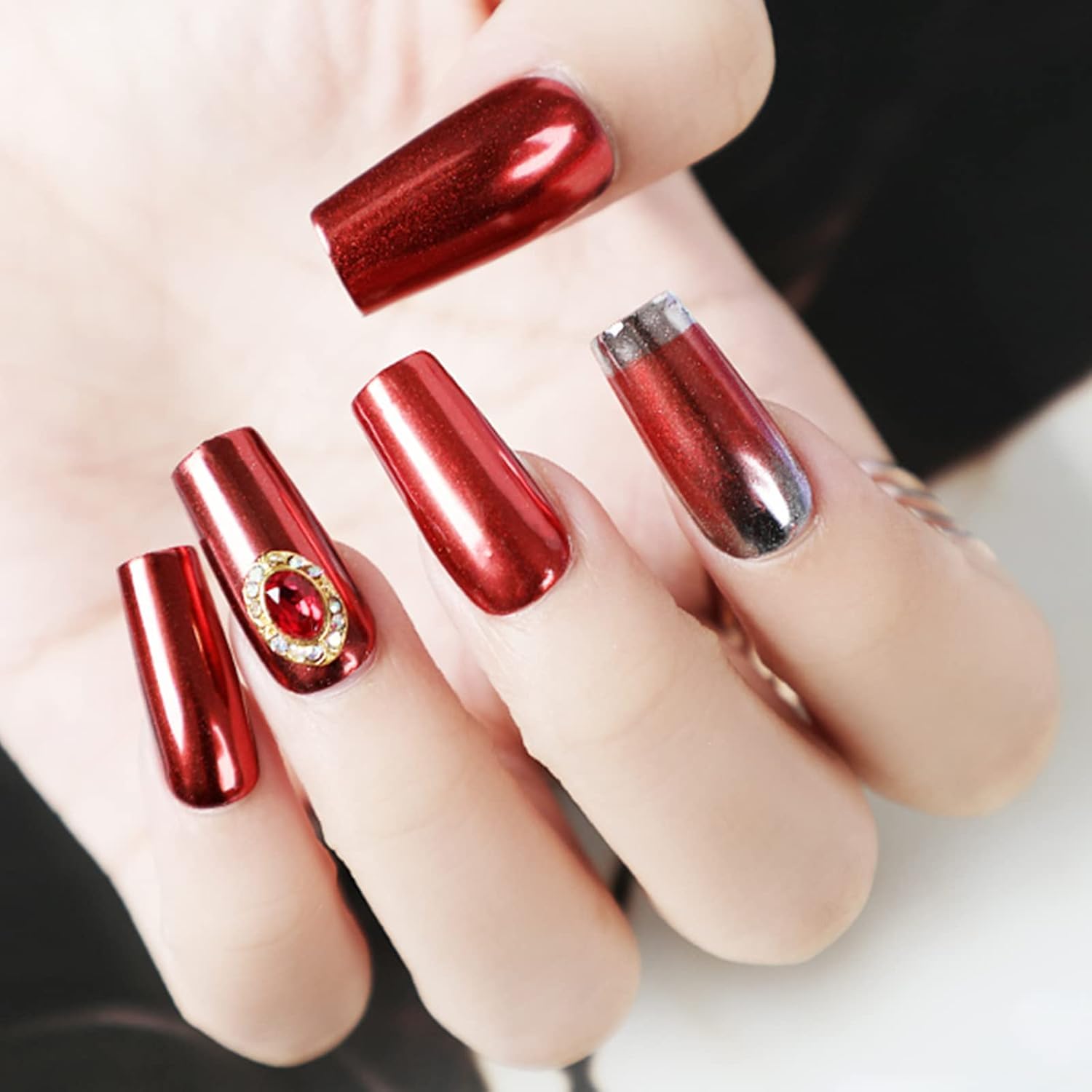 2 Boxes Red Chrome Nail Powder Metallic Mirror Effect Holographic Glitter Powder Reflective Pigment Dust for Manicure Decorations
