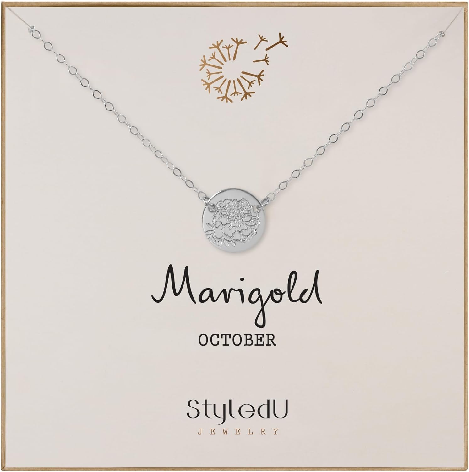 Birth Flower Necklace for Women, Sterling Silver Hand Stamped Birth Month Floral Pendant, Personalized Dainty Engraved Coin Disc Necklace, Custom Jewelry Birthday Gift for Mom, Daughter, Wife, or Friend