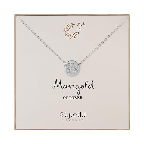 StyledU October Birth Flower Necklace for Women Sterling Silver Marigold Necklace October Birthday Gift for Her Personalized Birth Month Flower