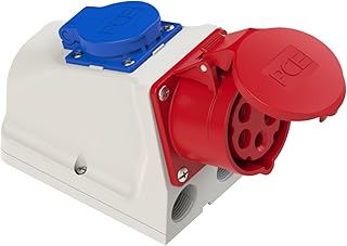 PCE 9215-6 I CEE Wandsteckdose COMBO 16A 5-polig 6h IP44 I mit Schutzkontakt-Steckdose I PA6 Gehäuse I Schraubklemmen I spritzwassergeschützt I Industrie Werkstatt Baustelle Outdoor