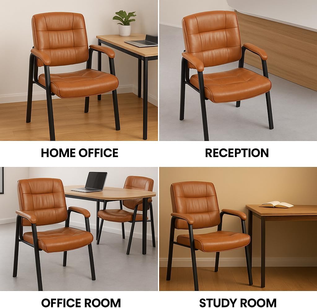 Naomi Home Faux Leather Stackable Office Guest Chairs – Reception Chairs with Armrests for Lobby, Clinic, Medical Waiting Room or Conference Room Seating - Caramel, Set of 2
