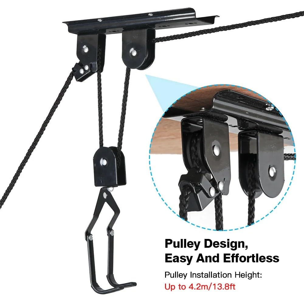 Polipasto Cabrestante Eléctrico Cabrestante Elevad Alzamiento de bicicletas Almacenamiento en garaje de polea de elevación de bicicletas | Con soporte para rodamientos de 20 kg, colgador de bicicletas de techo resistente