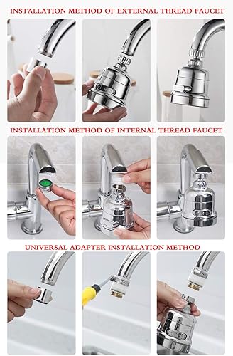 Miniatura 5 de Grifo de cocina Pulverizador Cabeza Accesorio 360 Rotativo Moveable Grifo de Alta Presión Booster 3 Modos Ajuste (2PCS)