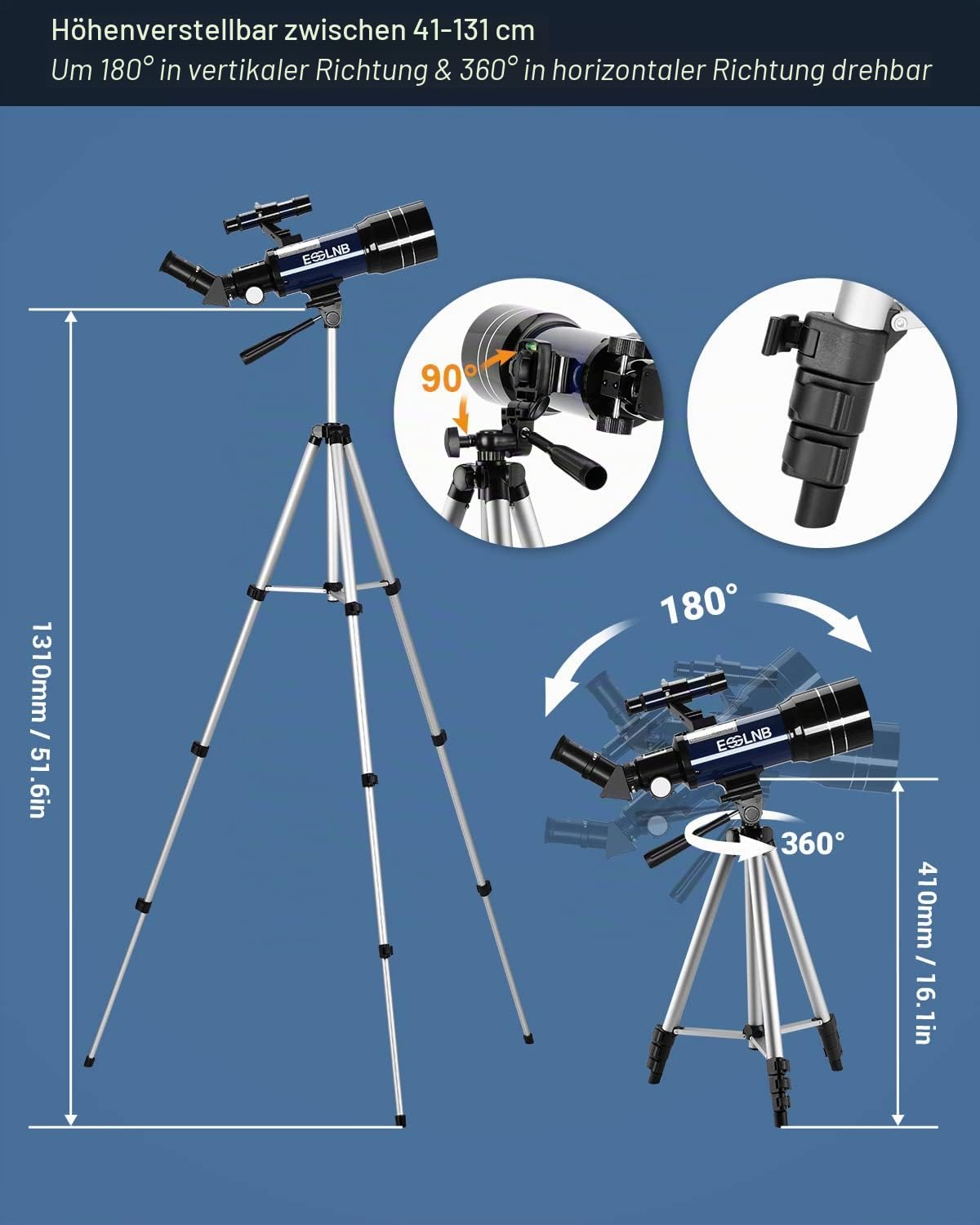 ESSLNB Teleskop 36070 Teleskop Astronomie mit Verstellbares Stativ und Telefon-Adapter 70mm Vollständig Beschichtete Linse 3X Barlow-Linse Mond-Filter