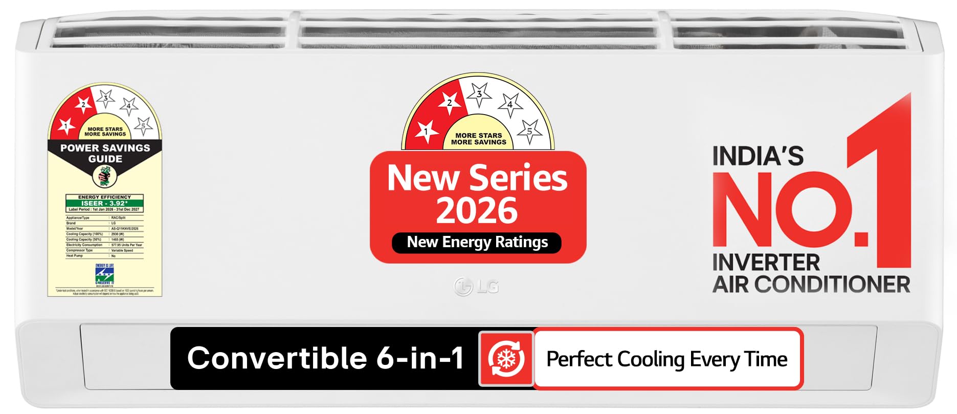 LG Essential Series, 0.8 Ton 2 Star, Smart Inverter Split AC (Copper, Convertible 6-in-1 Cooling, Faster Cooling & Energy Saving, HD Filter with AntiVirus Protection, New BEE Rated, AS-Q11KNVE, White)