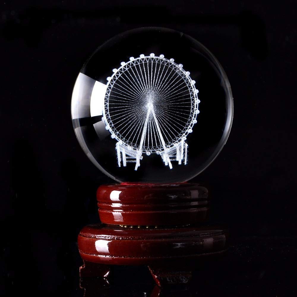 Kryształowa kula 60/80mm 3D grawerowany laserowo diabelski młyn kryształowa kula 3D miniaturowy model kula szklana kula ozdoba akcesoria do dekoracji domu prezenty wróżenie piłka czary patrząca kula