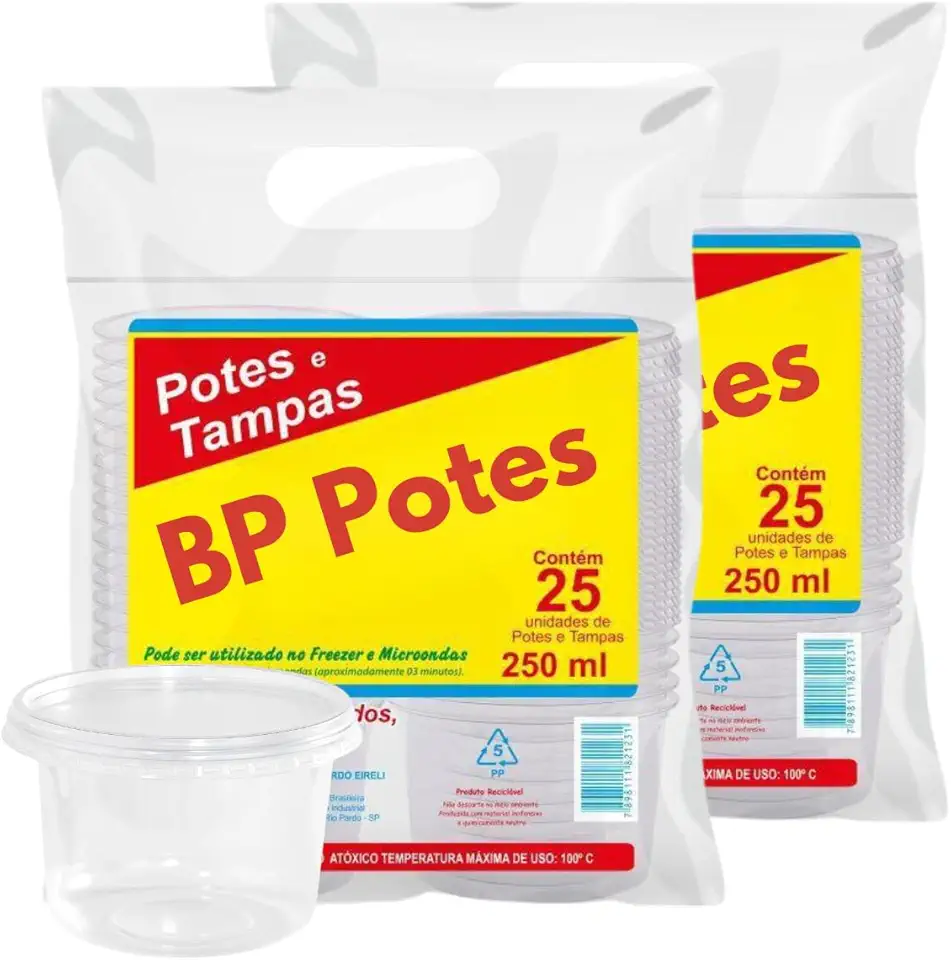 Pote Descartavél BP Potes Redondo com Tampa 250ml Bolos Sorvetes (50 Unidades)