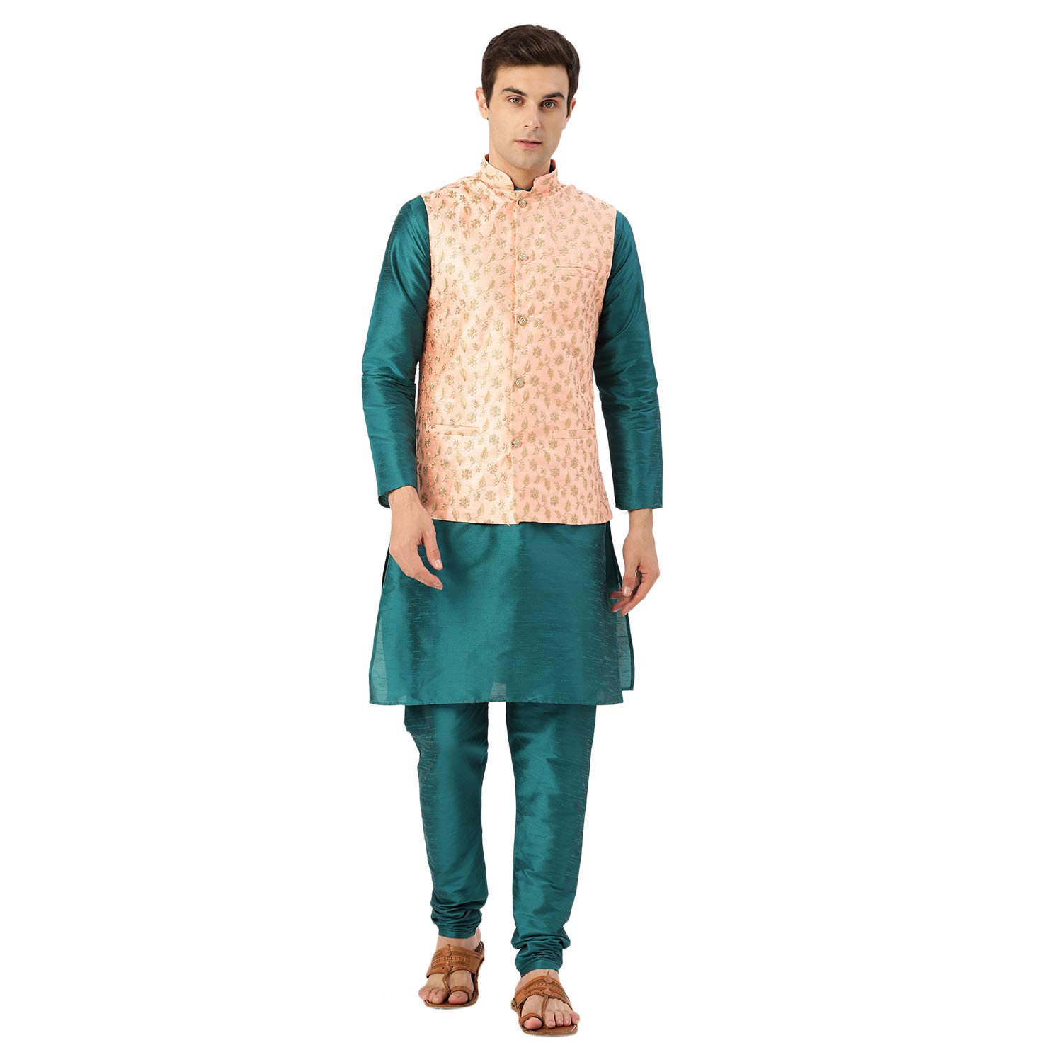 sojanya (Since 1958 Men's Silk Blend Kurta Pyjama & Embroidery Nehrujacket Combo-picture-36