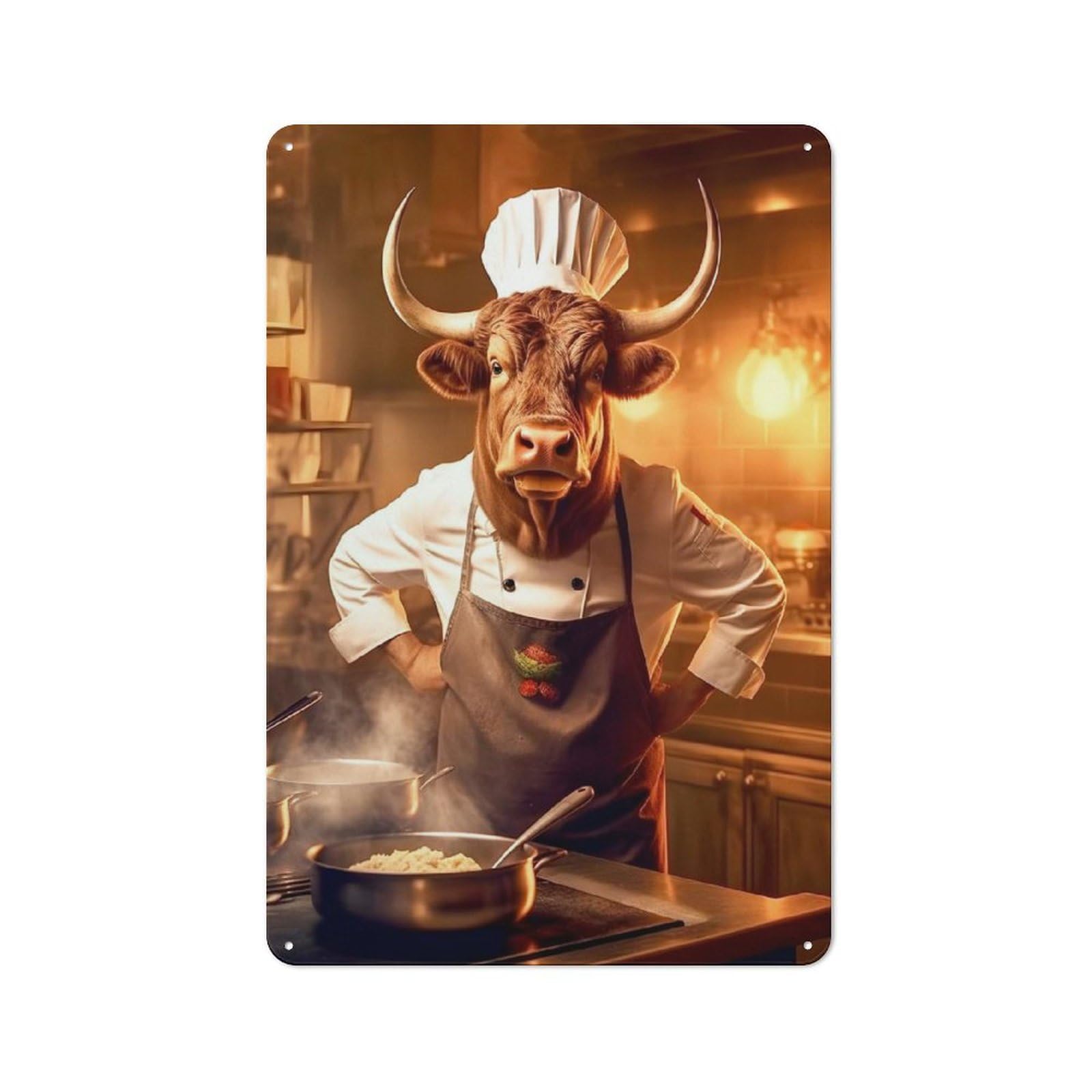 Junmoney Style-11 Metal Plaque 30X20cm With Bull Cooking Kitchen Cook For Hallway Wall, Rustic Decor, A Metal Wall Feature For Hallways And Entrance Areas