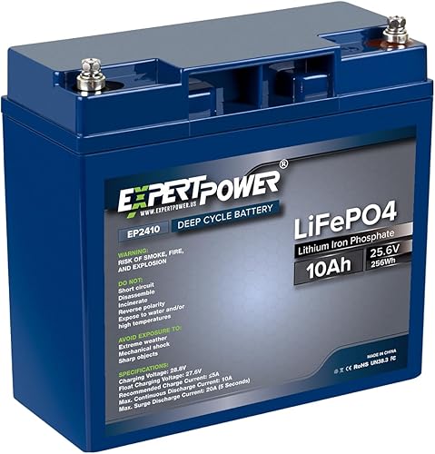 ExpertPower Batería recargable LiFePO4 de litio de 24 V y 10 Ah de ciclo profundo 2500-7000 ciclos de vida y 10 años de vida útil BMS integrado