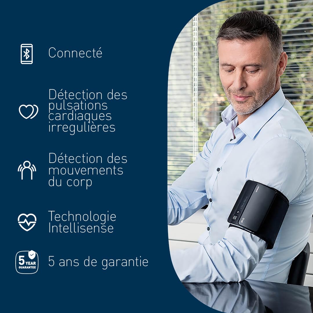 OMRON EVOLV Appareil tension artérielle bras – Conception tout-en-un – Tensiomètre bras avec détection de pulsation cardiaque irrégulière – Bluetooth – Avec OMRON connect appli