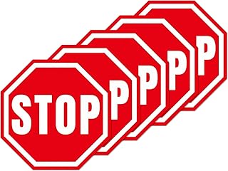 5 Pack Stop Road Warning Sign 17×17 Inches Large Self Adhesive Sticker Caution Safety Vinyl Waterproof Signage for Car Bus Street Traffic Parking