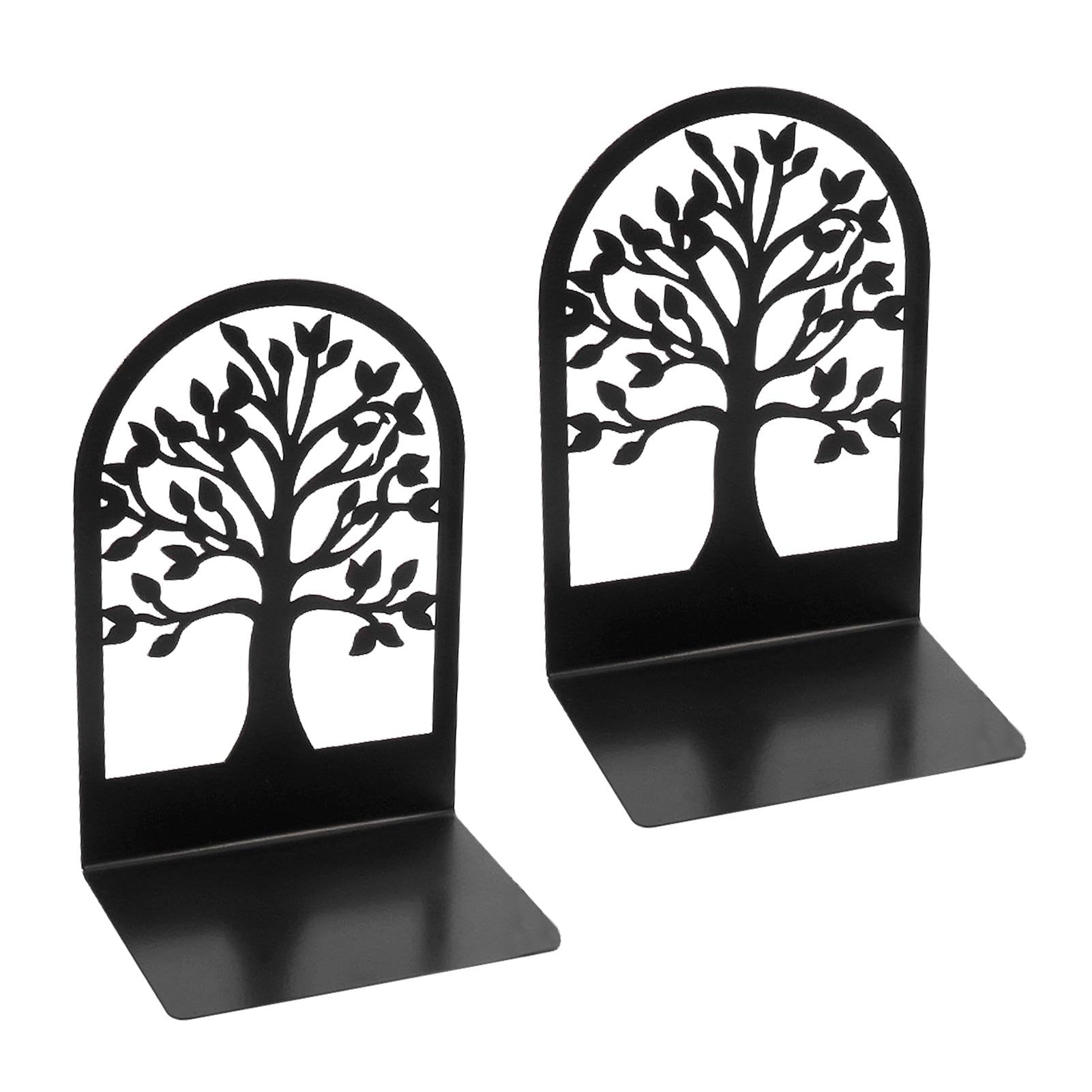 Seven-Flower Metal Book Ends, Black Decorative Non-Skid No-Rusting Bookends for Shelves, Unique Design Book Organiser for Home, Office, Library, School (2,A)