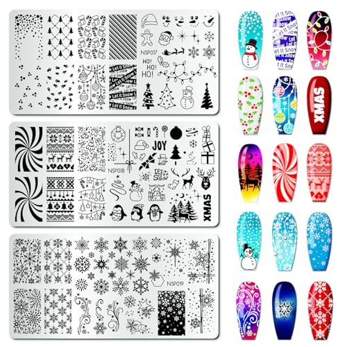 Arbuya Christmas Nail Art Stamping Plates Set of 3 - Snowflakes Snowman Reindeer Baubles Holly Leaves Penguins Stainless Steel Manicure Art Tools for DIY Print Manicure Salon Design Gift Supplies Arbuya Christmas Nail Art Stamping Plates Set of 3 - Snowflakes Snowman Reindeer Baubles Holly Leaves Penguins Stainless Steel Manicure Art Tools for DIY Print Manicure Salon Design Gift Supplies