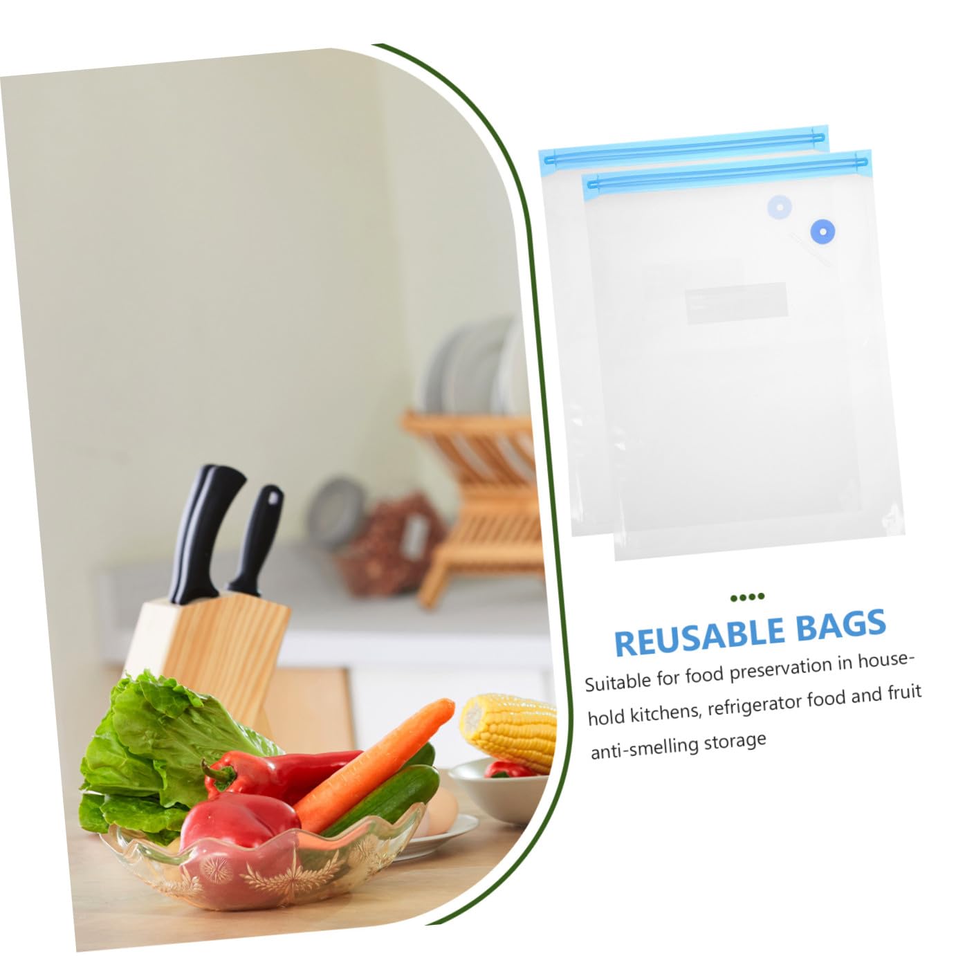 Bolsas de Almacenaje Vacío Reutilizables con y Clips para Alimentos Frescos Verduras y Carne Sellado Seguro para Refrigerador y Congelador