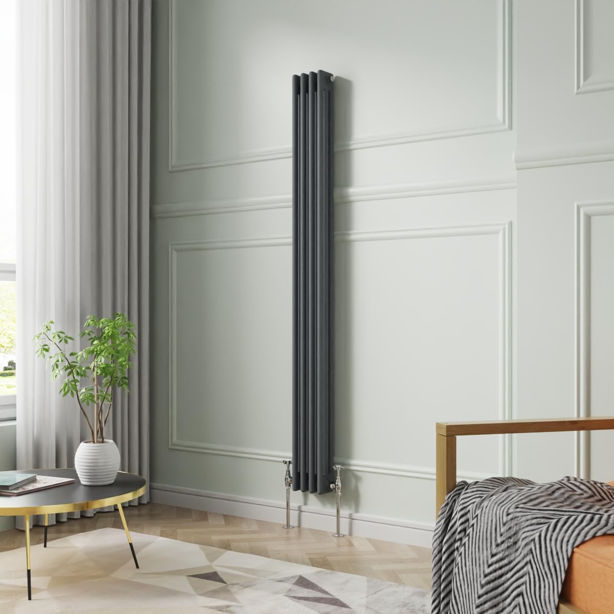 NRG 1800 x 200mm Traditional Anthracite Vertical Cast Iron Style Radiator Triple Panel โ image 1