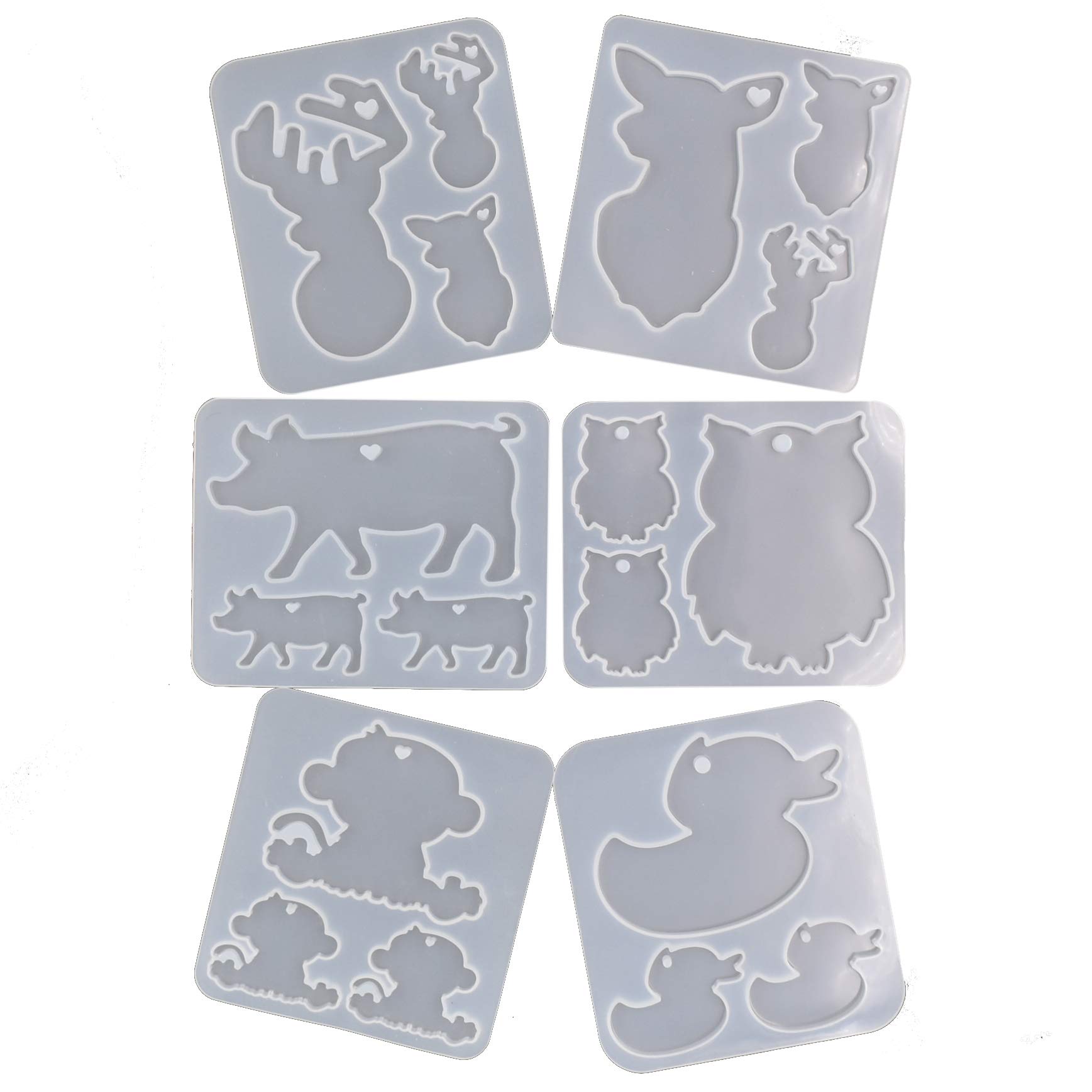 QTTLLI 6Set Mama Deer, Piggy, Mama Duck, Owl, Monkey Epoxy Mold Resin Pendant Making Silicon Mold, Pack D