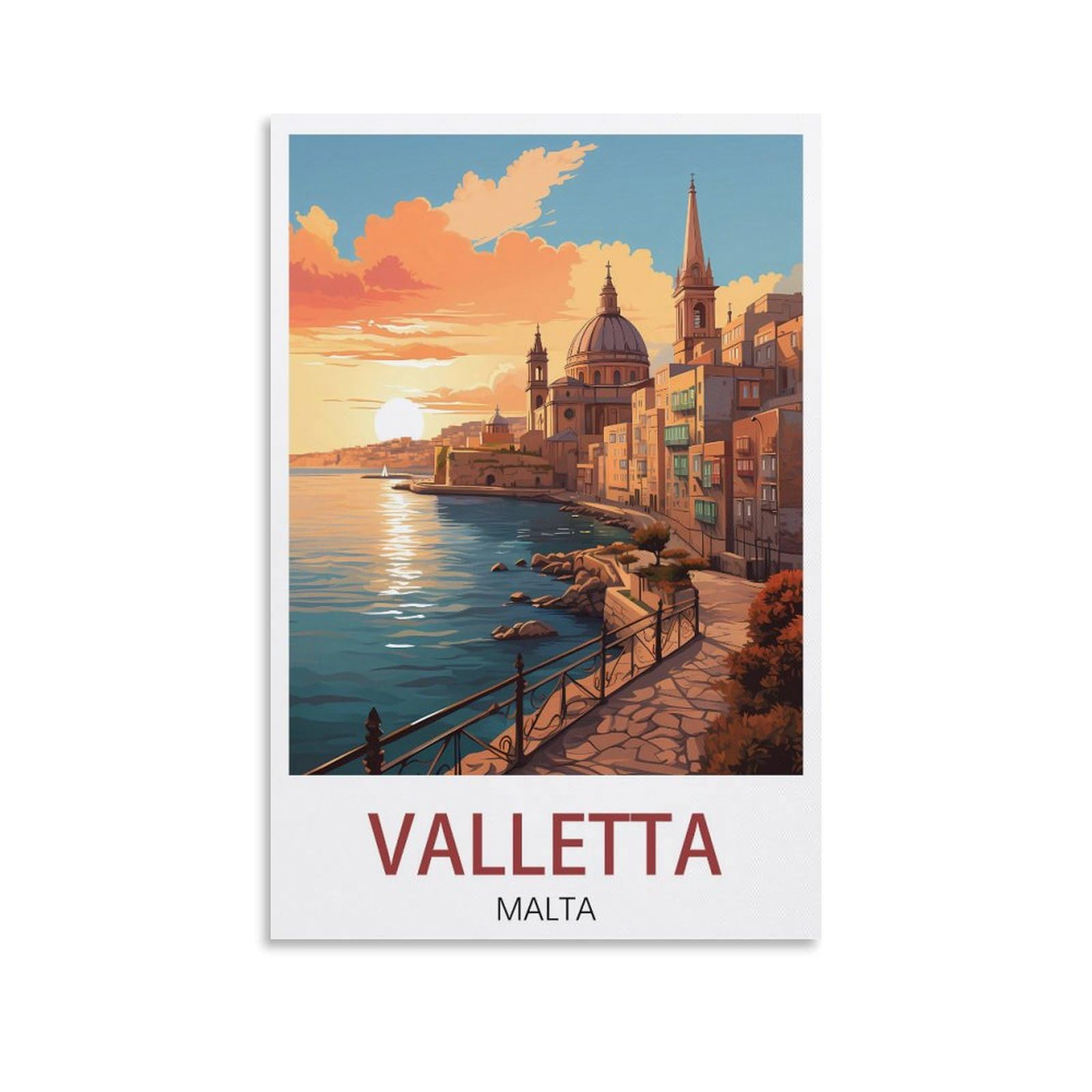 Puplum Unframe-Style Valletta Malta Vintage Travel Poster Sunset 08X12inch(20X30cm) Canvas Wall Art Posters For Living Room Decor Paintings For Home Decor