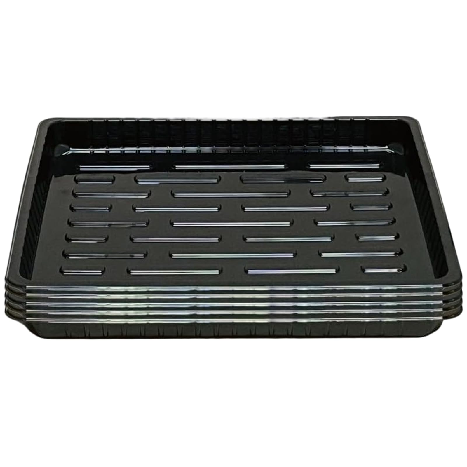 Neptuiby Black 5Pcs Plant Trays Heavy Duty Plant Tray Plastic Plants Starter Trays No Holes Reusable Microgreen Tray 13.8X10.6x1.2 Inch