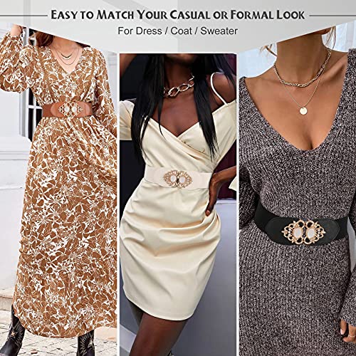Whippy 3 Pack Women Wide Elastic Waist Belt Vintage Stretchy Waistband Fashion Ladies Belts For Dresses Black Brown Beige S #TOP6