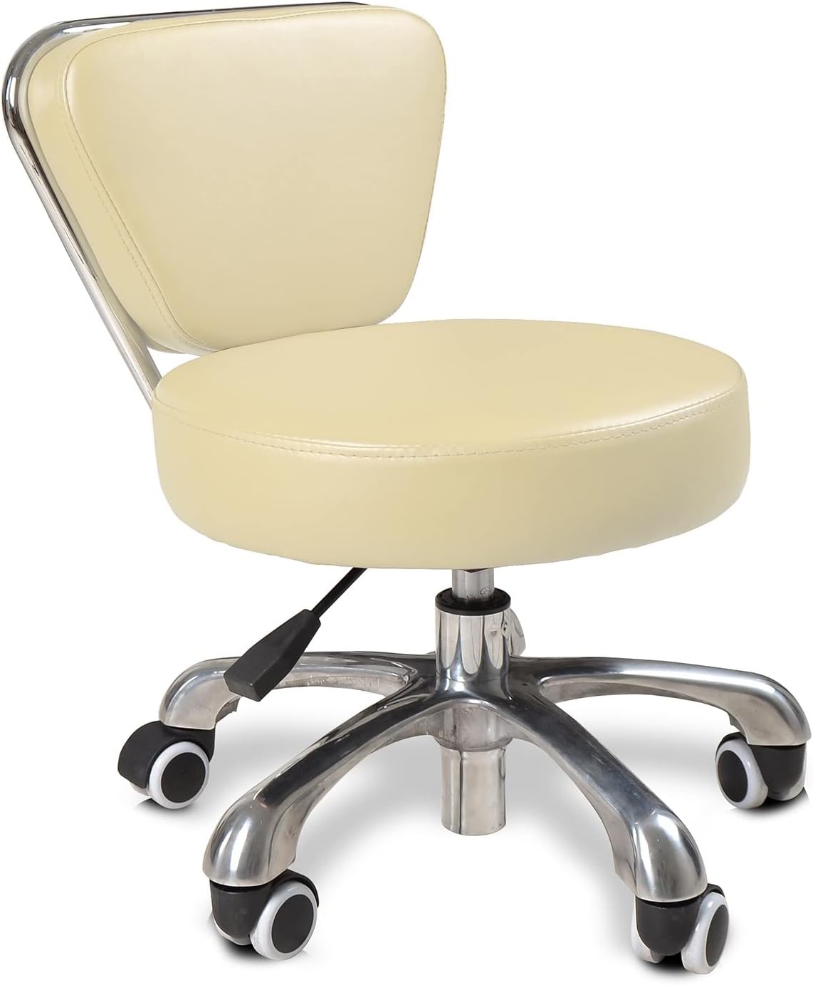 ANS Short Rolling Pedicurist Stool, Height Adjustable 360 Degree Swivel for Low Work (Cream)