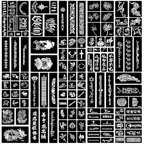 VERKSTAD 20 Sheets Temporary Tattoo Stencil for Women Girls Kids Boys, Flower Word Face Body Paint DIY Art Reusable Glitter Tattoos Kit School Show Birthdays Halloween Christmas Party Favor Supplies