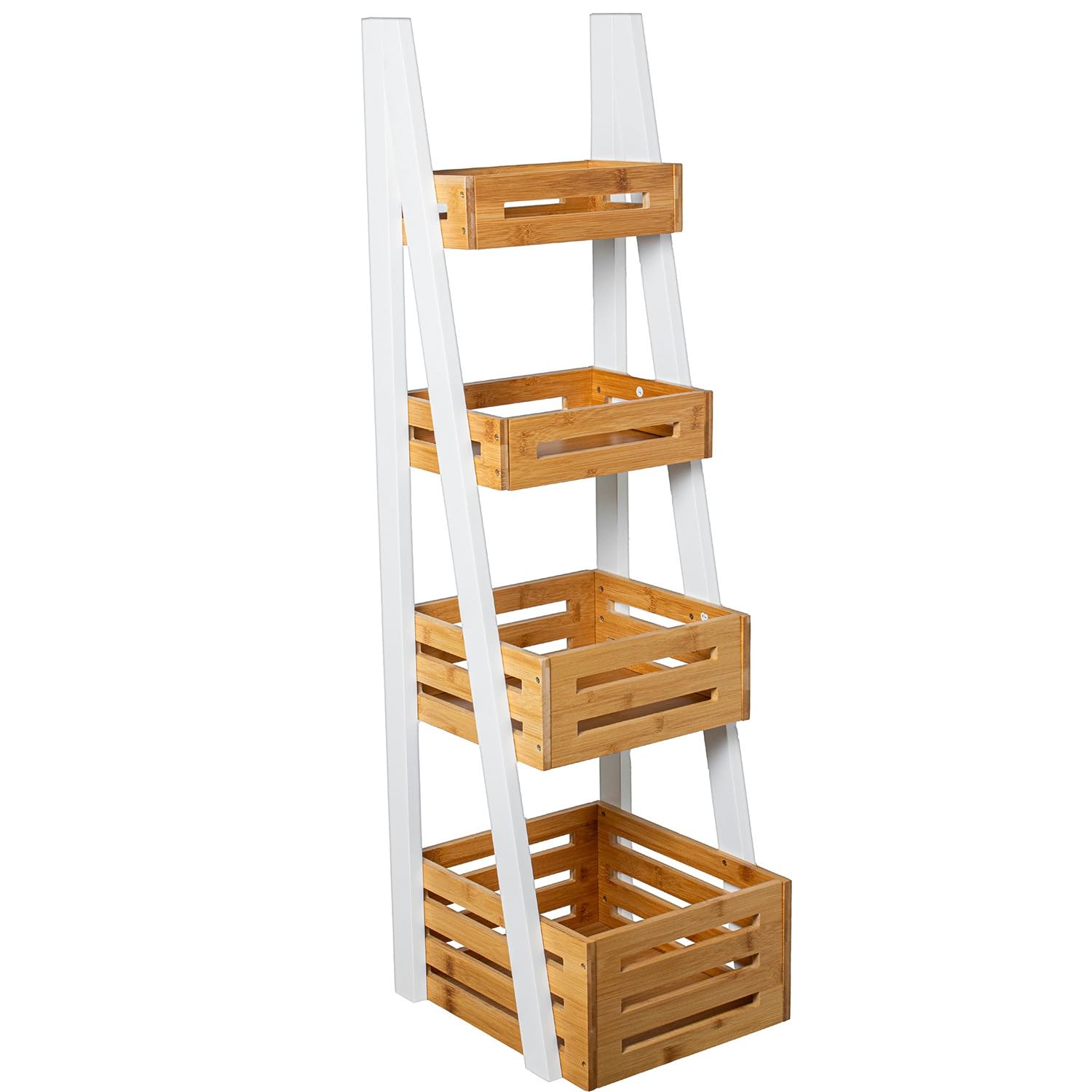 Drw Weiß/Natur Badezimmerregal Mit 4 Körben Aus Em Und Natürlichem Holz, 30 X 21 X 96 Cm