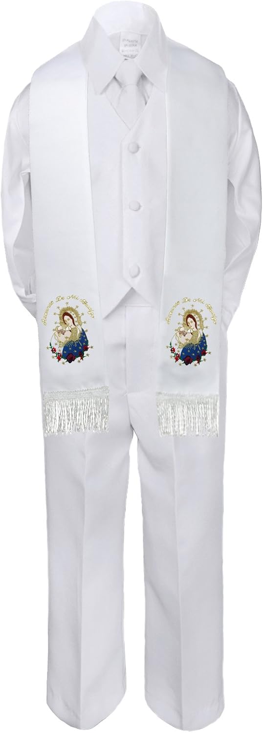 Baby Boy English Gold Virgin Mary Pope Stole Christening Necktie Vest Suit SM-7