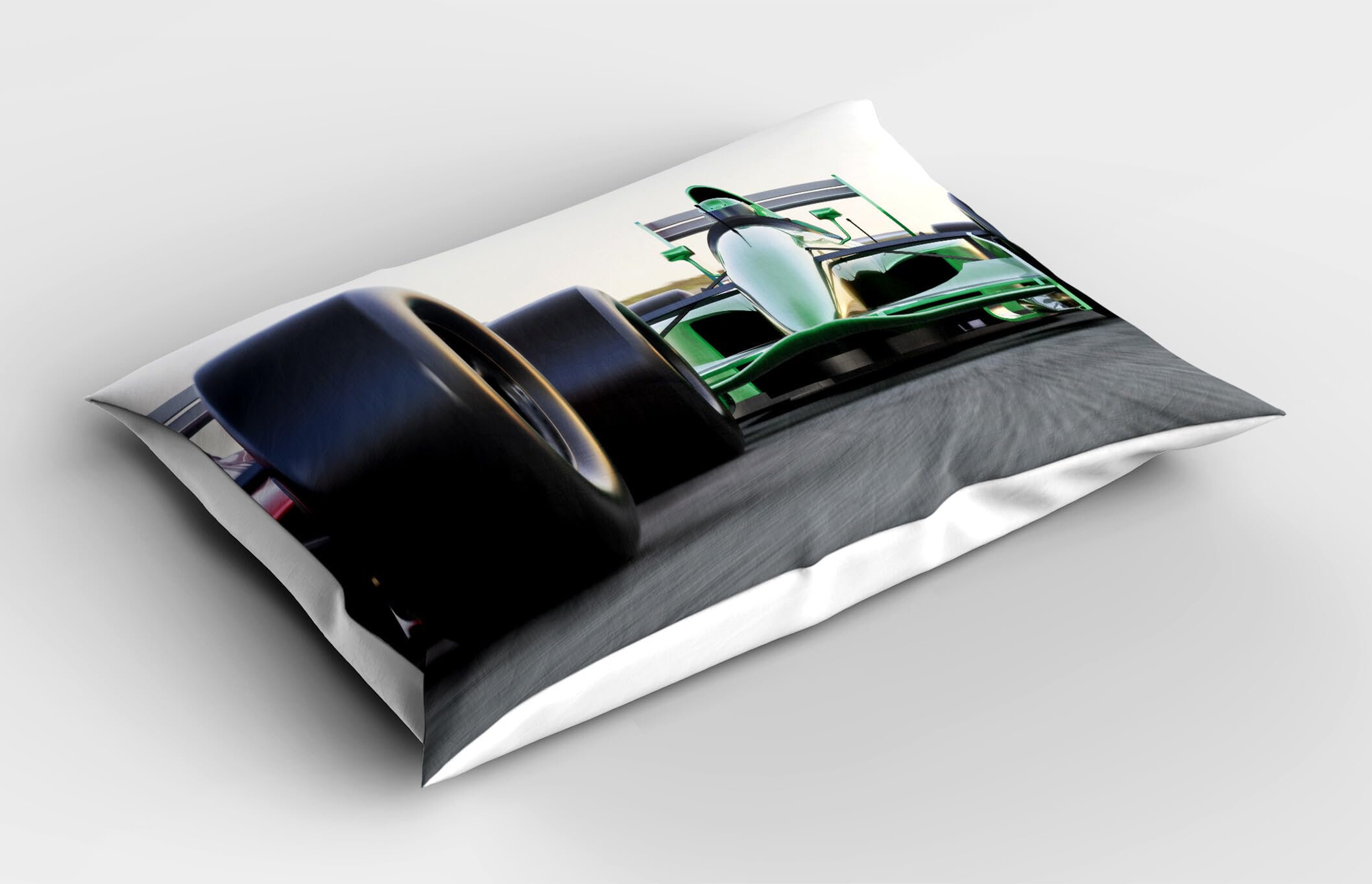 Ambesonne Cars Pillow Sham Set of 2, Sports Theme Indy Vehicles on an Asphalt Road Motion Blur Formula Race Print, Quality Microfiber Bedding Item for All Seasons, 36