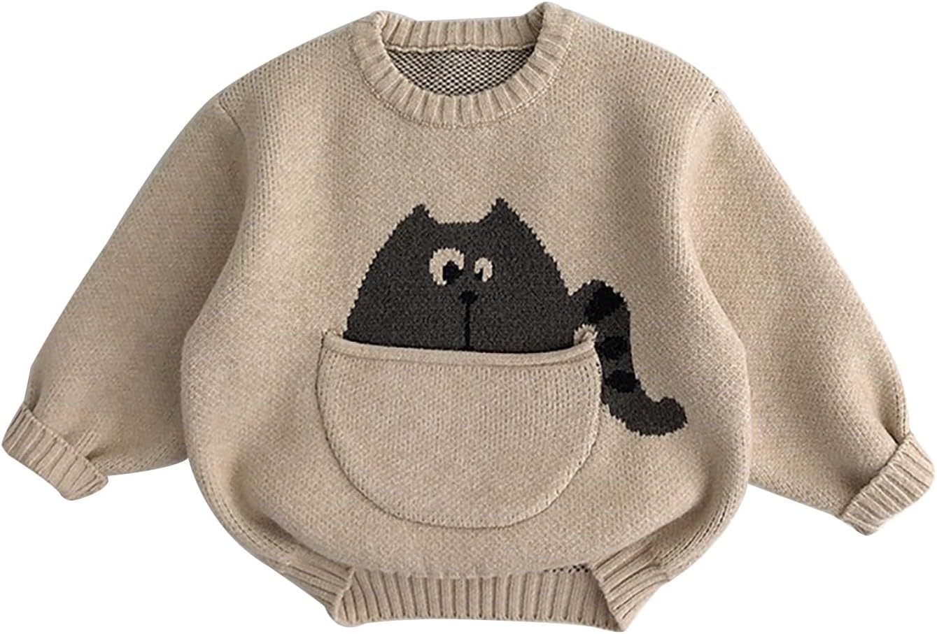 100% Cotton 1-5T Pouch Pocket Knit Toddler Baby Boy Girl Unisex Pullover Sweater Outfits Fall Winter Spring