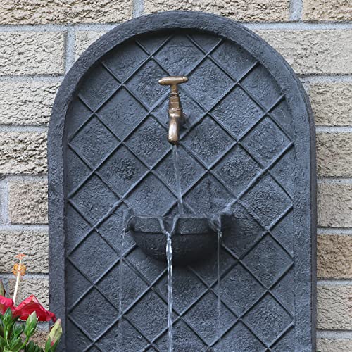 Sunnydaze Messina Outdoor Wall Water Fountain - Waterfall Wall Mounted Fountain & Backyard Water Feature With Electric Submersible Pump - Lead Finish - 26 Inch #TOP4
