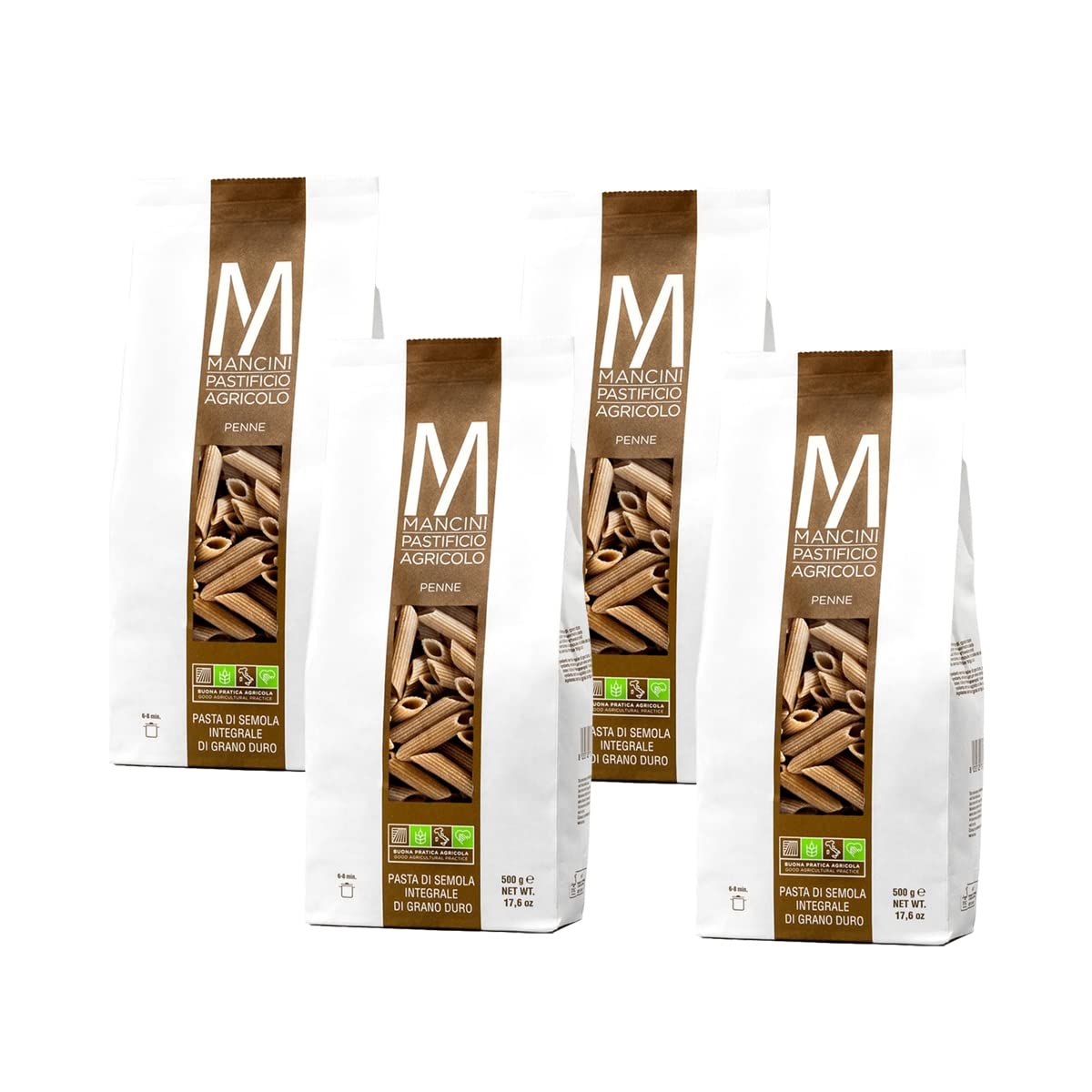 Mancini Pastificio Agricolo - Penne Integral 2 kg (4 paquetes de 500 gr)