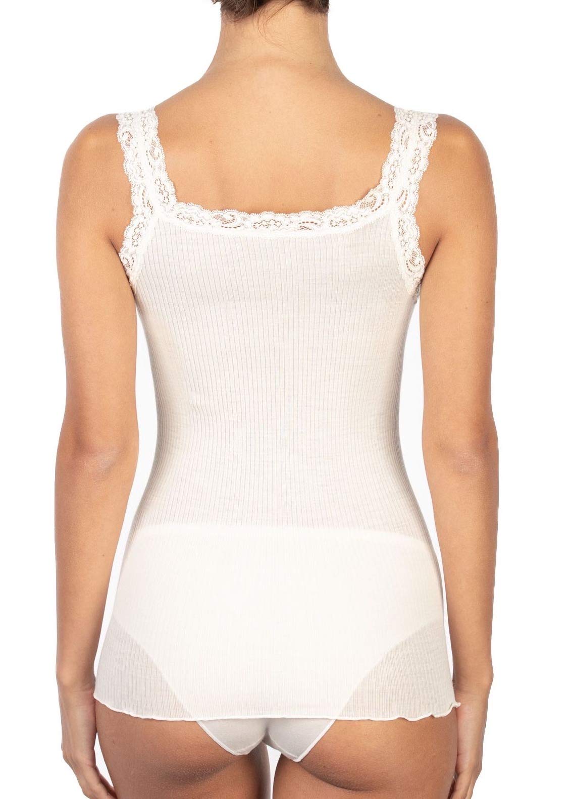 Canotta Donna Spallina con Bordo in Pizzo Lana 85% e Seta 15% a Costine