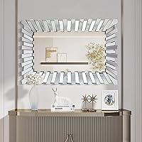 Vista 3 de Espejo de plata antigua para pared, espejo colgante rectangular barroco grande, horizontal y vertical, adecuado para baño, dormitorio, entrada, sala