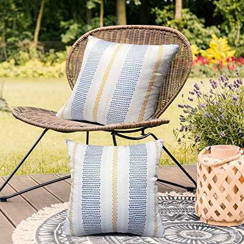 Jyvncz Outdoor Pillow Covers Set Of 2 Waterproof Square Decorative Throw Pillow Covers Farmhouse Striped Plaid For Patio Furniture Cushions Couch Tent Garden, 18X18 Inch Stripe 1 #TOP3