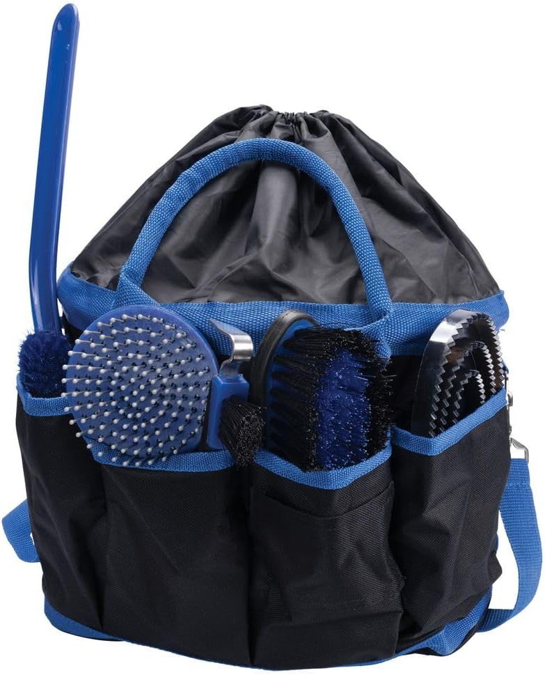 Schneiders Deluxe Horse Grooming Kit | Color Royal | Comprehensive Horse Care | Extra Roomy Tote | Inclusive Grooming Tools | Stylish Black & Red Design | Convenient Shoulder Strap
