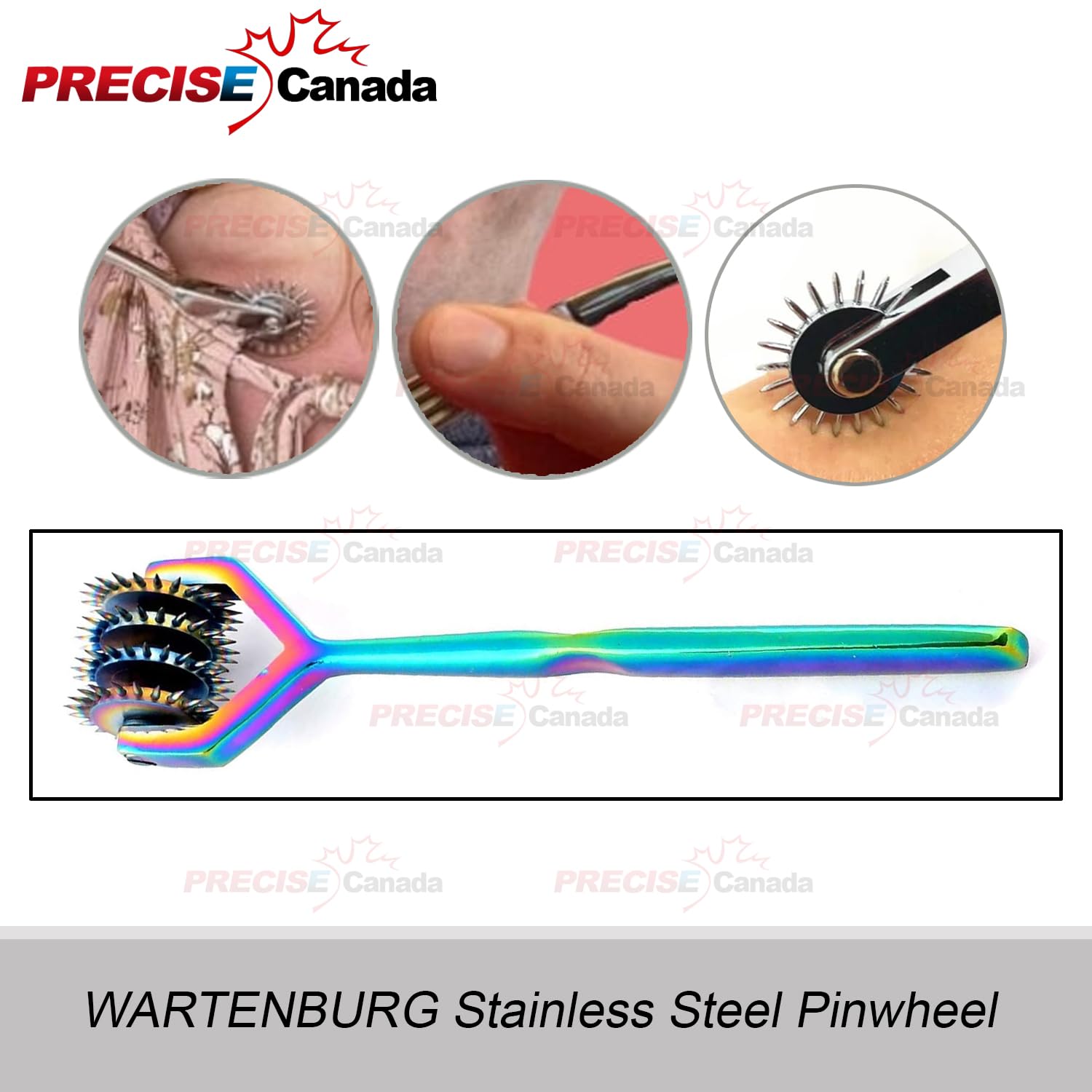 PRECISE CANADA WARTENBERG Stainless Steel Pin Wheel 4 Head - Strong Pinwheel Rainbow Color